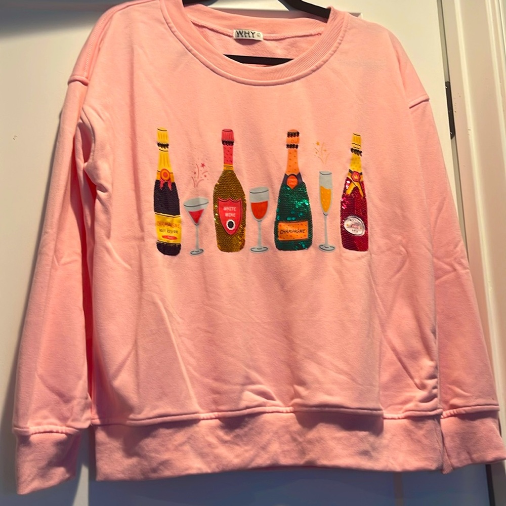 Pink sequins bottles size large sweatshirt